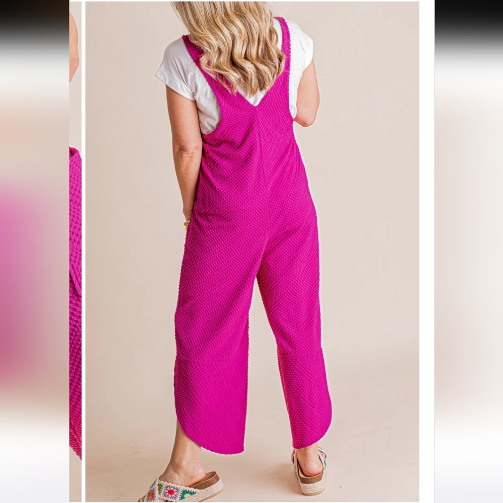 Ces Femme Waffle Textured Knit Jumpsuit in Magenta - L - Picture 5 of 7